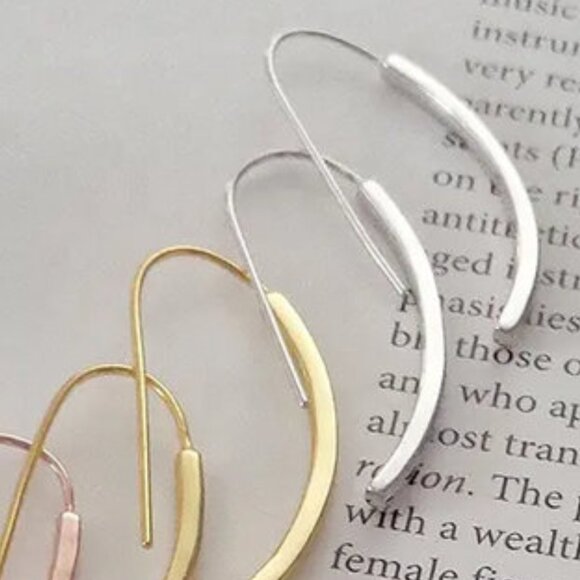 Curved Bar Threader Earrings in Gold & Silver. 925 Sterling Silver. #1079 - Picture 1 of 9